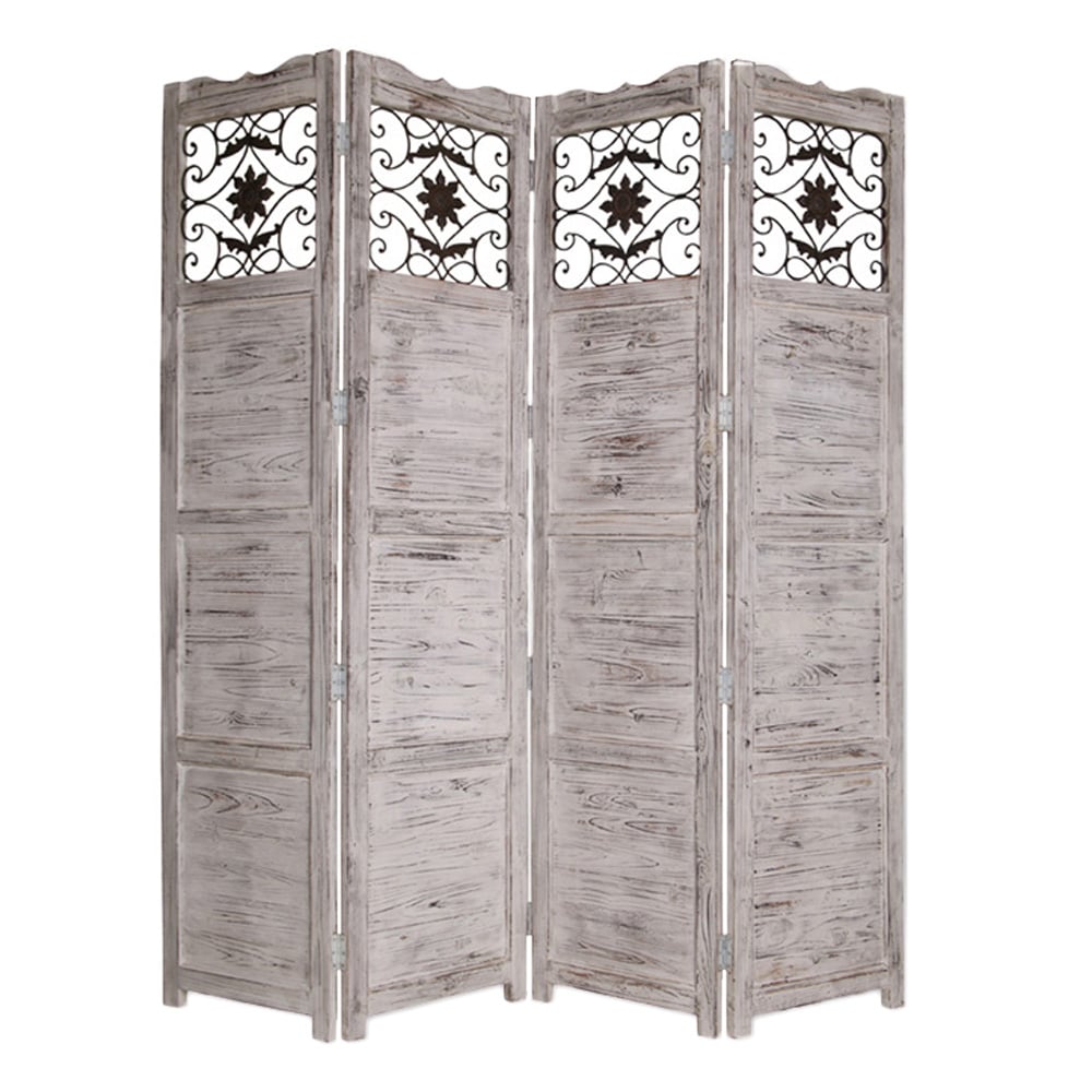 Gray Wash 4 Panel With Scroll Work Room Divider Screen Gray Wash 4 Panel With Scroll Work Room Divider Screen