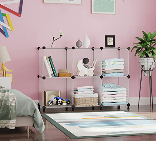 AWTATOS Cube Storage Organizer, Storage Cubes Shelves Bookshelf, 6 Cube Closet Organizers and Storage, DIY Stackable Plastic Clothes Organizer Shelving for Bedroom, Home Office, Translucent