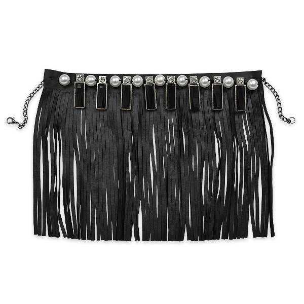 Stone &#x26; Faux Leather Fringe Detachable Collar 6&#x22;