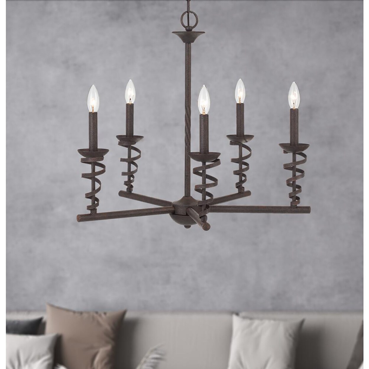 Cal Lighting 60W X 5 Forbach Metal Chandelier (Edison Bulbs Are Included), Texture Black