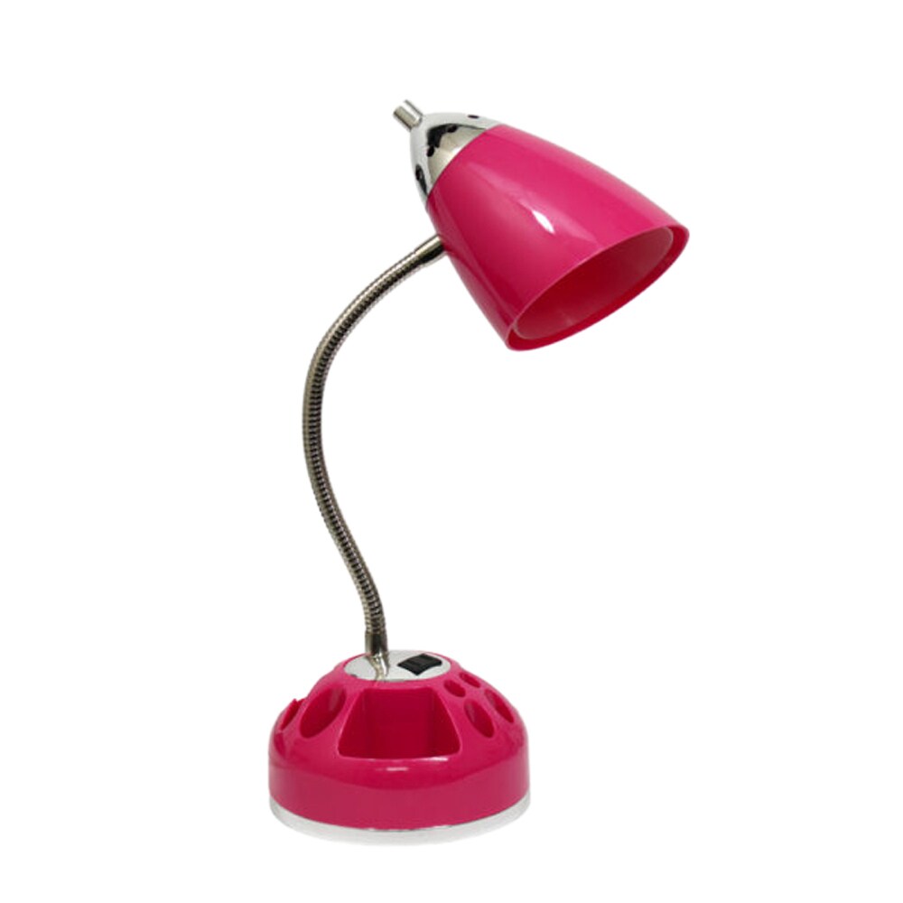 LimeLights   Flossy Organizer Desk Lamp with Charging Outlet Lazy Susan Base - Pink
