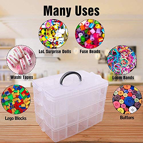 SGHUO 3-Tier Stackable Storage Container Box Bead Organizers and Storage for Craft Storage, Kids Toys, Art Crafts, Jewelry, Beauty Supplies, Sewing Storage