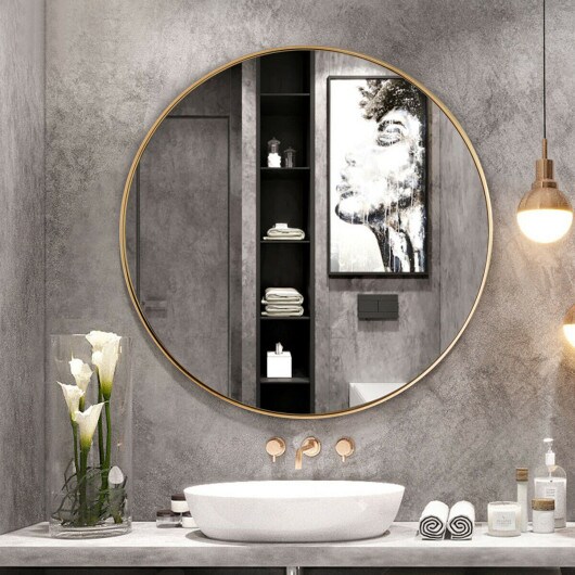 27.5" Modern Metal Wall-Mounted Rounded Mirror Perfect for Any Room