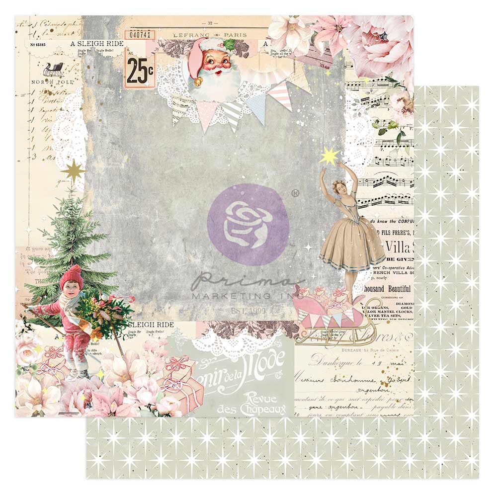 Christmas Market Collection - A Sleigh Ride - 12&#x22;x12&#x22; w/ foil details / paper Scrapbook Supplies Material For Craft Notebooksdecoupage Album Journals Planners Art Journaling Bullet