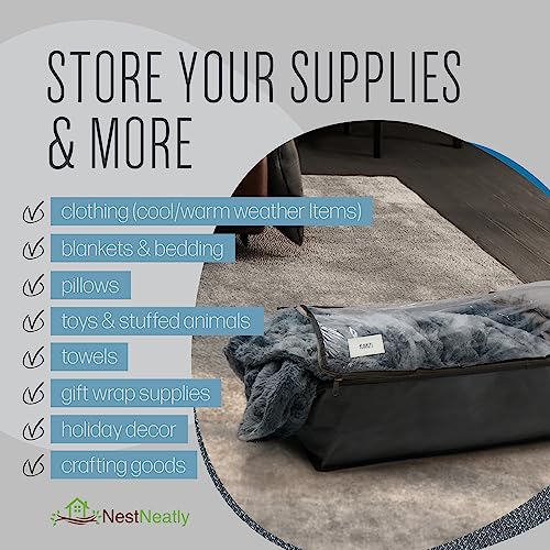 NestNeatly SmartCube Under Bed Storage Bag - Set of 3 Foldable Organization Bins - Fits Under Bed Or In Closets - Store Clothes, Blankets, Toys In Clear Zippered Fabric Organizers - Includes 10 Labels