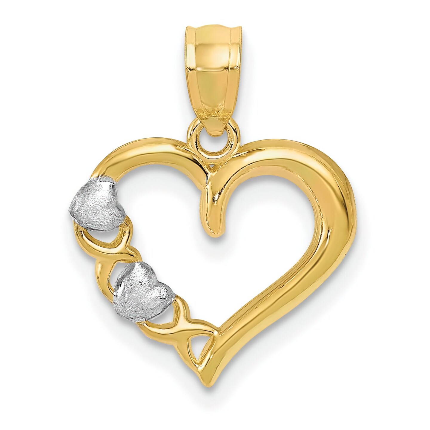 14K Two Tone Gold Heart XO Pendant Charm Jewelry 19mm x 15mm