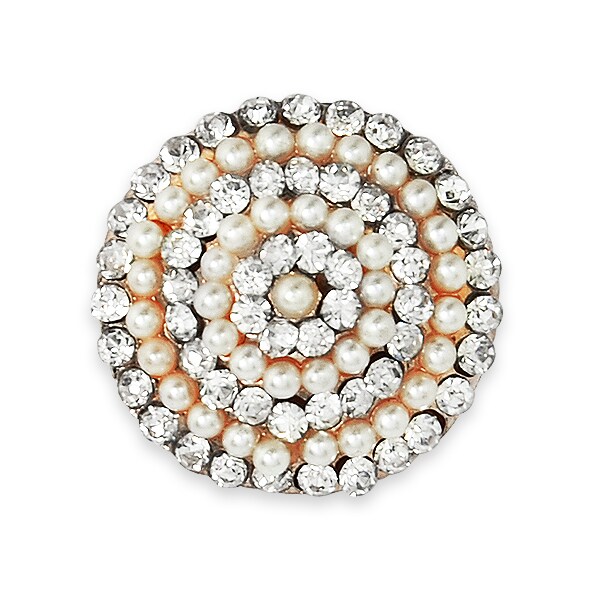 32mm Glass Rhinestone Button with Faux Pearls