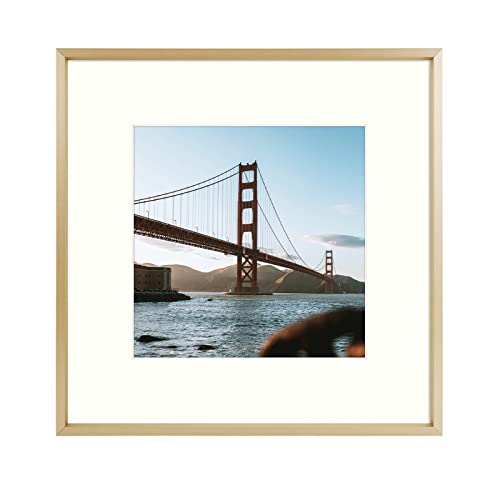 Frametory, 12x12 Aluminum Photo Frame with Ivory Color Mat for 8x8 Picture &#x26; Real Glass, Metal Picture Frame Collection (Gold, 1-Pack)