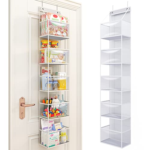 Fixwal 5-Shelf Over The Door Hanging Pantry Organizer, Room Organizer with Clear Plastic Pockets, 25lb Ultra Sturdy &#x26; Large Capacity Door Organizer for Closet, Bedroom, Nursery, Bathroom and Sundries