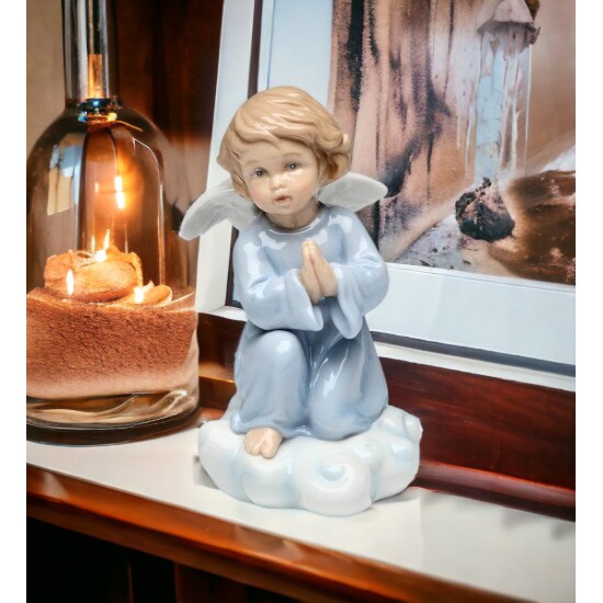 kevinsgiftshoppe Ceramic Praying Angel on Cloud Figurine Home Decor Religious Decor Religious Gift Church Decor