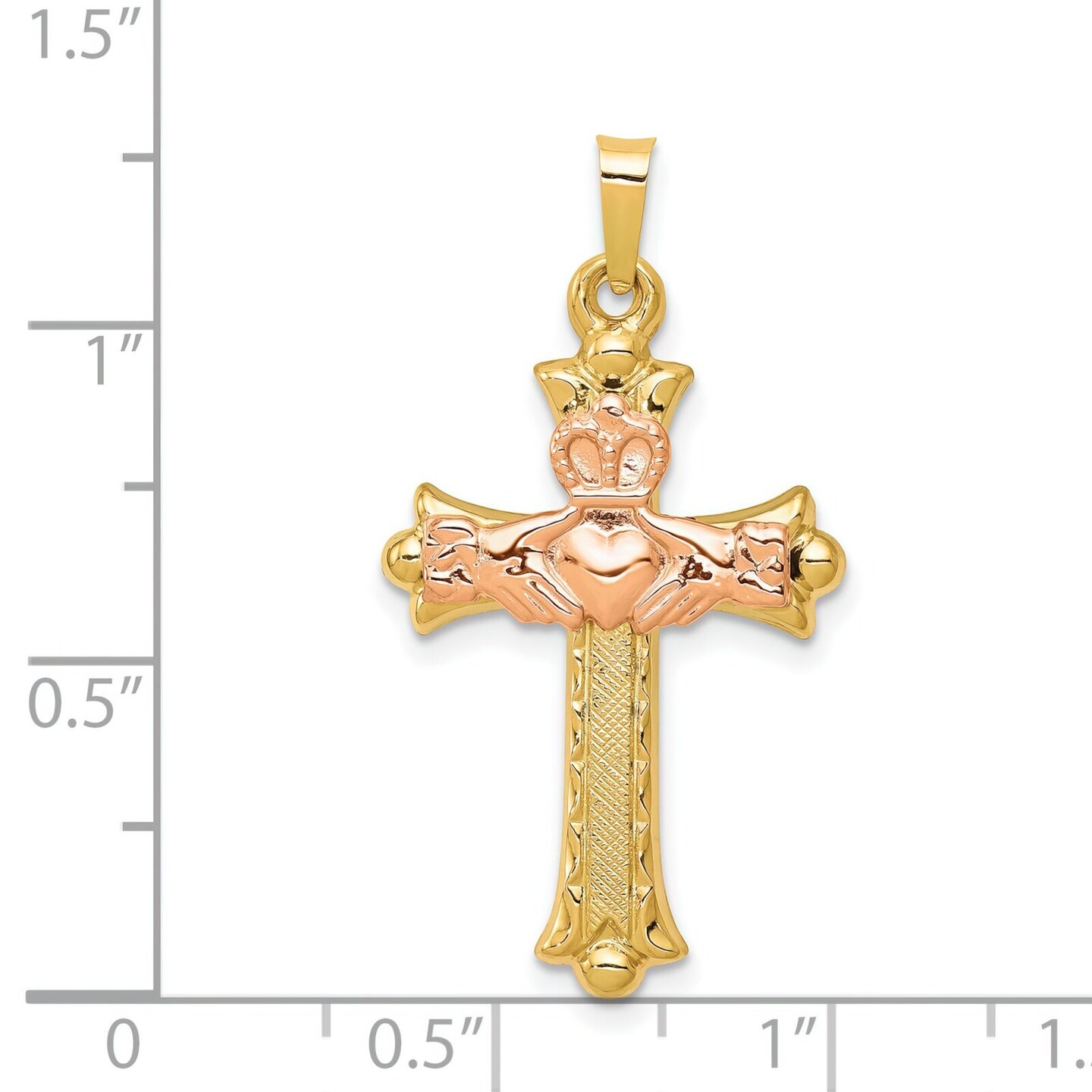 14K Two Tone Gold Claddagh Cross Pendant Charm Jewelry 34mm 34mm x 18mm
