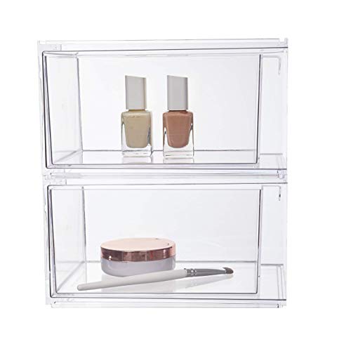 STORi Audrey Stackable Bin Clear Plastic Organizer Drawers | 2 Piece Set |  Organize Cosmetics and Beauty Supplies on a Vanity | Made in USA