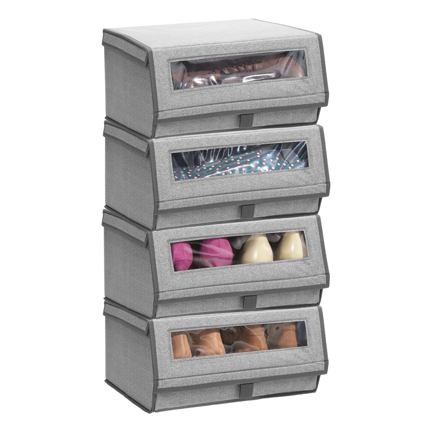 mDesign Fabric Shoe Storage Box, Clear Window, Hinged Lid - Gray