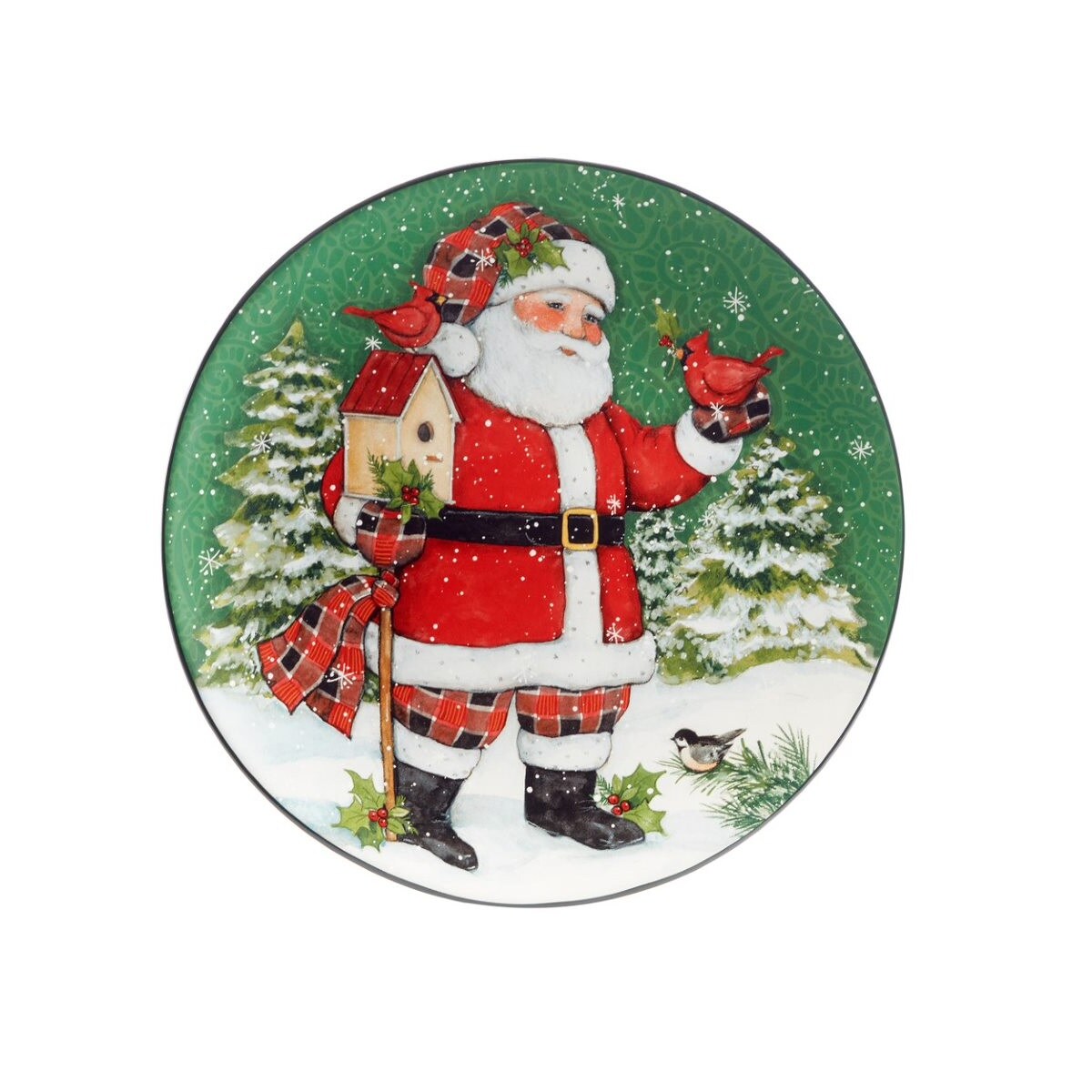 Certified International Set of 4 Lodge Santa Christmas Round Dinner Plates 11"