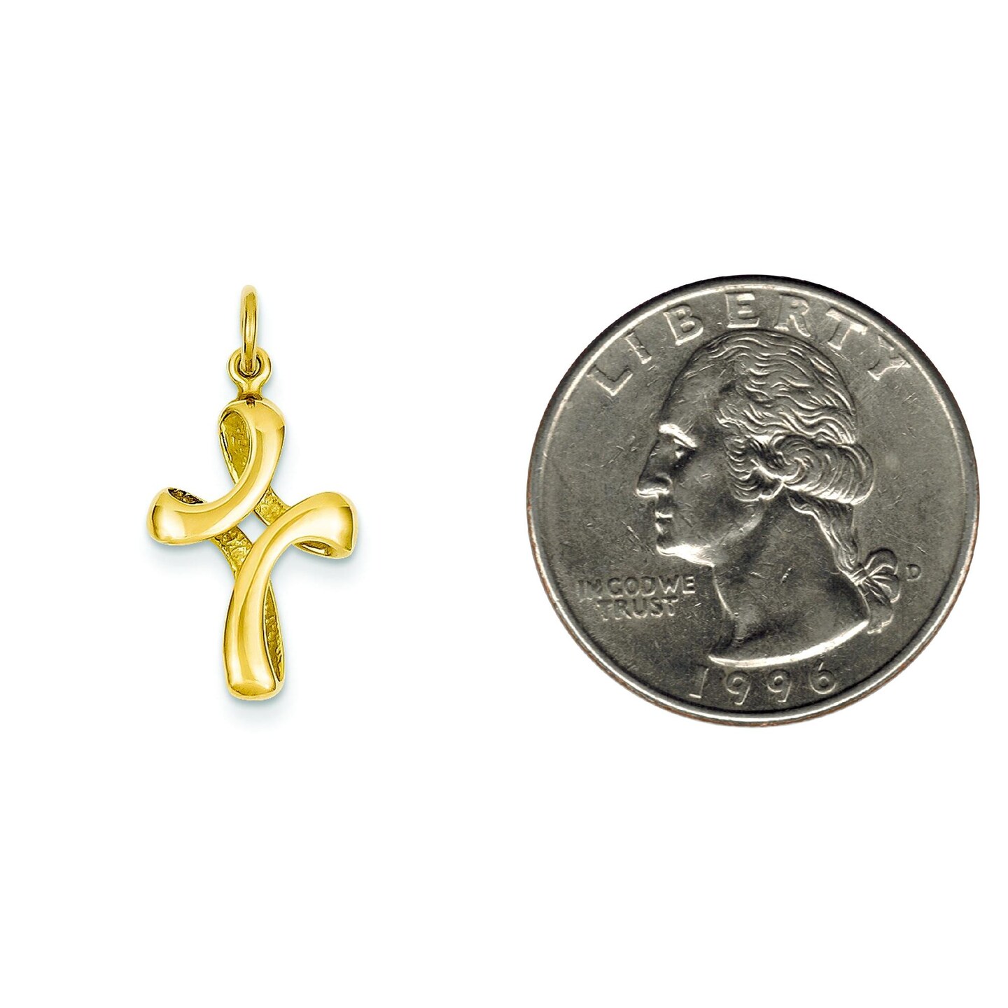 14K Yellow Gold Cross Charm Pendant Religious Jewelry 26 X 12mm