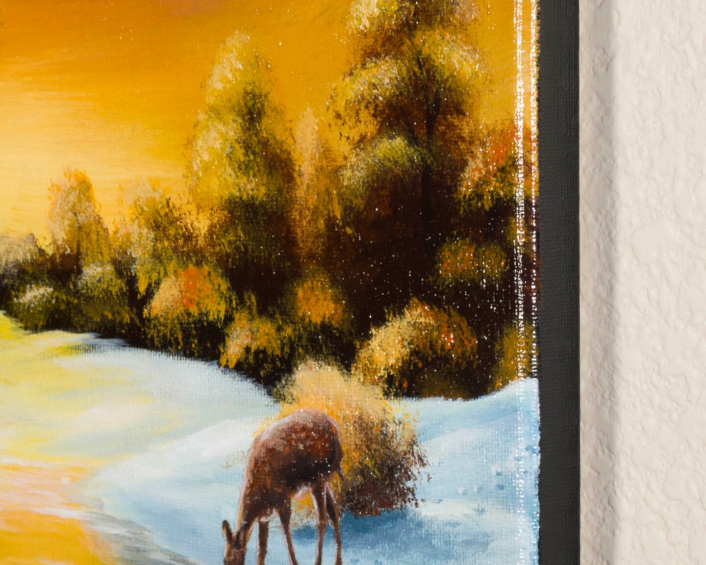 ORIGINAL Deer Drinking from River Acrylic Painting,Sunset Landscape Canvas Wall Art, Bedroom Decor, Original Painting, 12x12 Deer Canvas Art