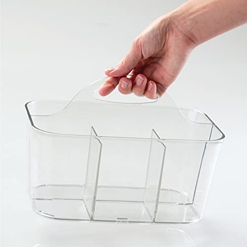Plastic Cutlery Storage Organizer Caddy Bin Tote with Handle - Kitchen Cabinet Divided Pantry Basket for Forks, Knives, Spoons, Napkins, Indoor/Outdoor Use, Lumiere Collection, Clear