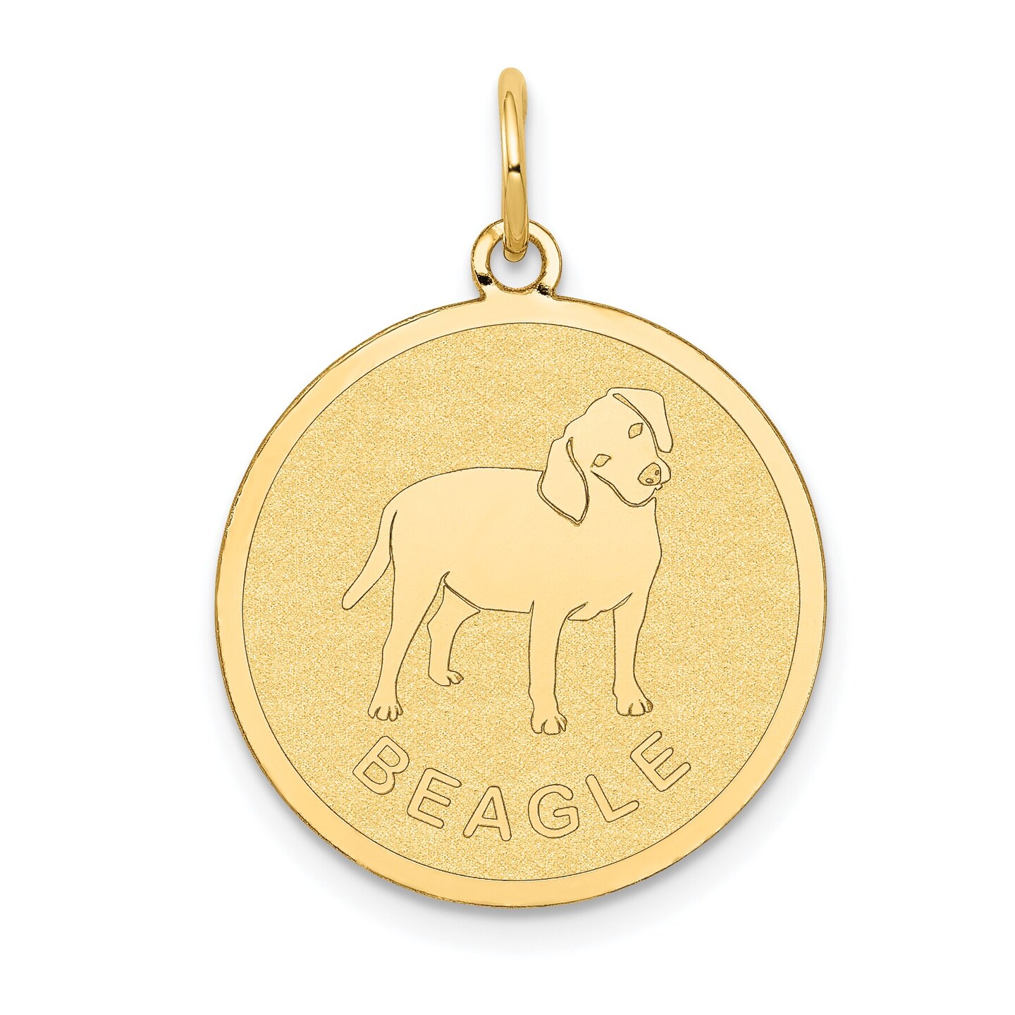 14K Yellow Gold Beagle Disc Charm Dog Jewelry Pendant 26mm x 20mm