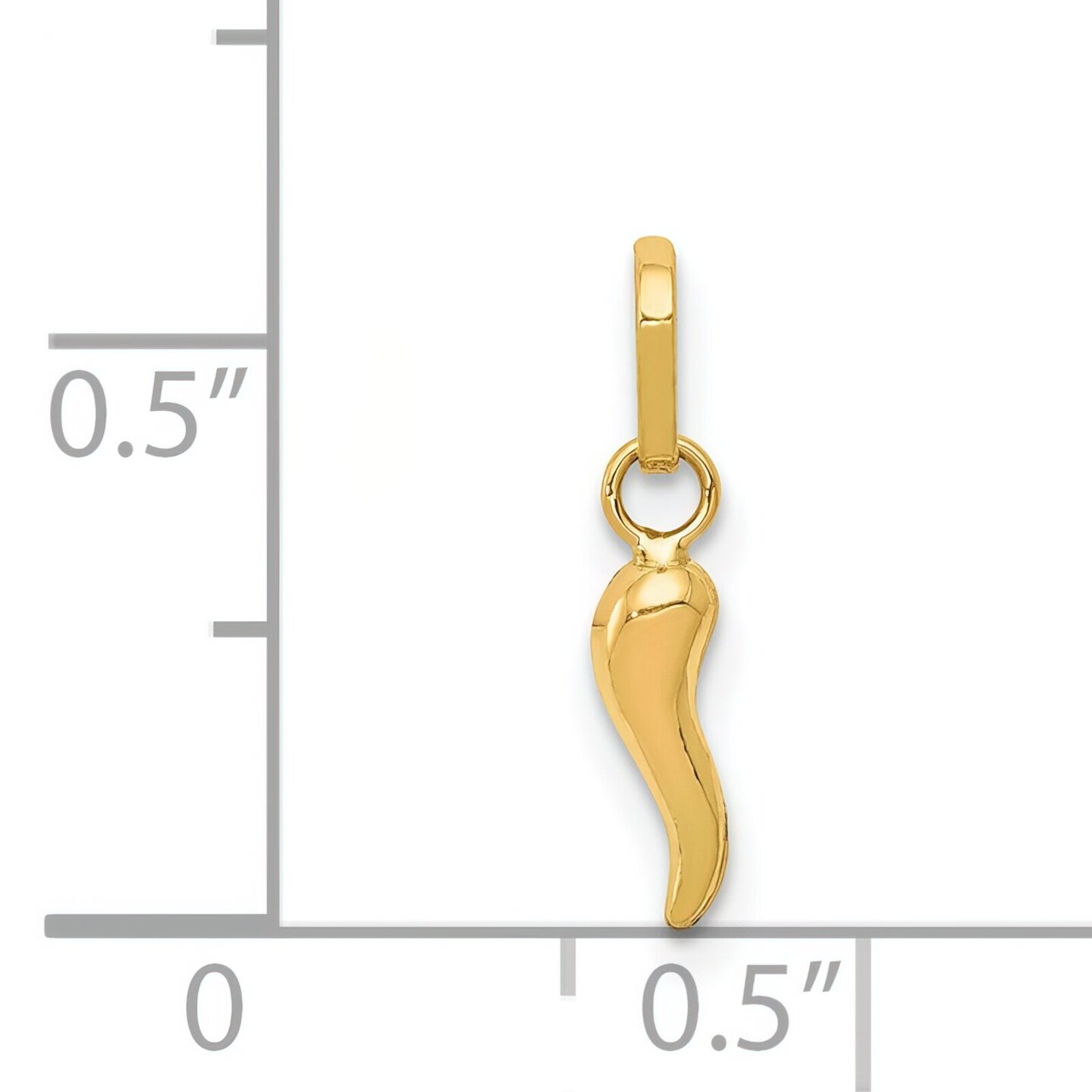 14K Yellow Gold Italian Horn Good Luck Charm Jewelry 12mm x 3mm