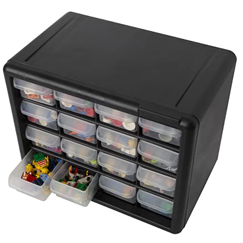 Akro-Mils 10116, 16 Drawer Plastic Parts Storage Hardware and Craft Cabinet, 10-1/2-Inch W x 6-1/2-Inch D x 8-1/2-Inch H, Black