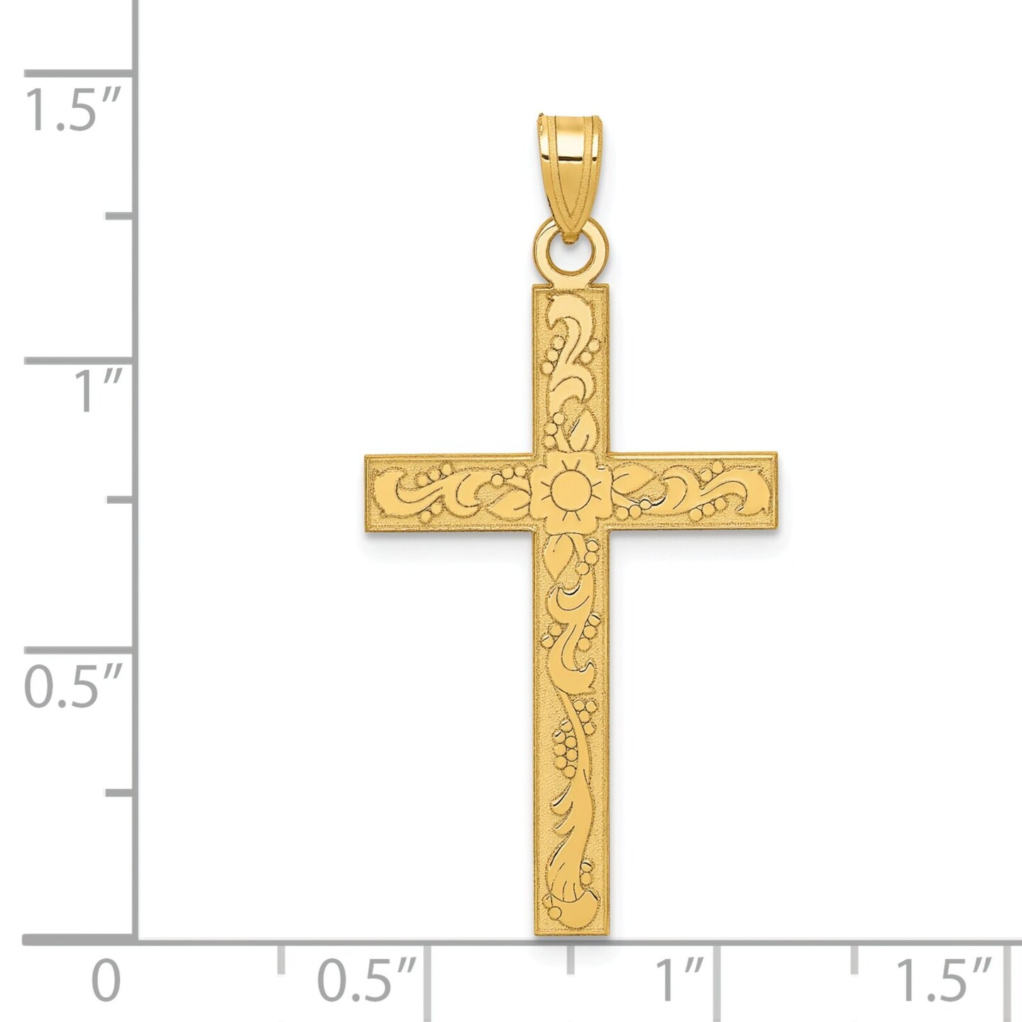 14K Yellow Gold Floral Cross Pendant Charm Jewelry