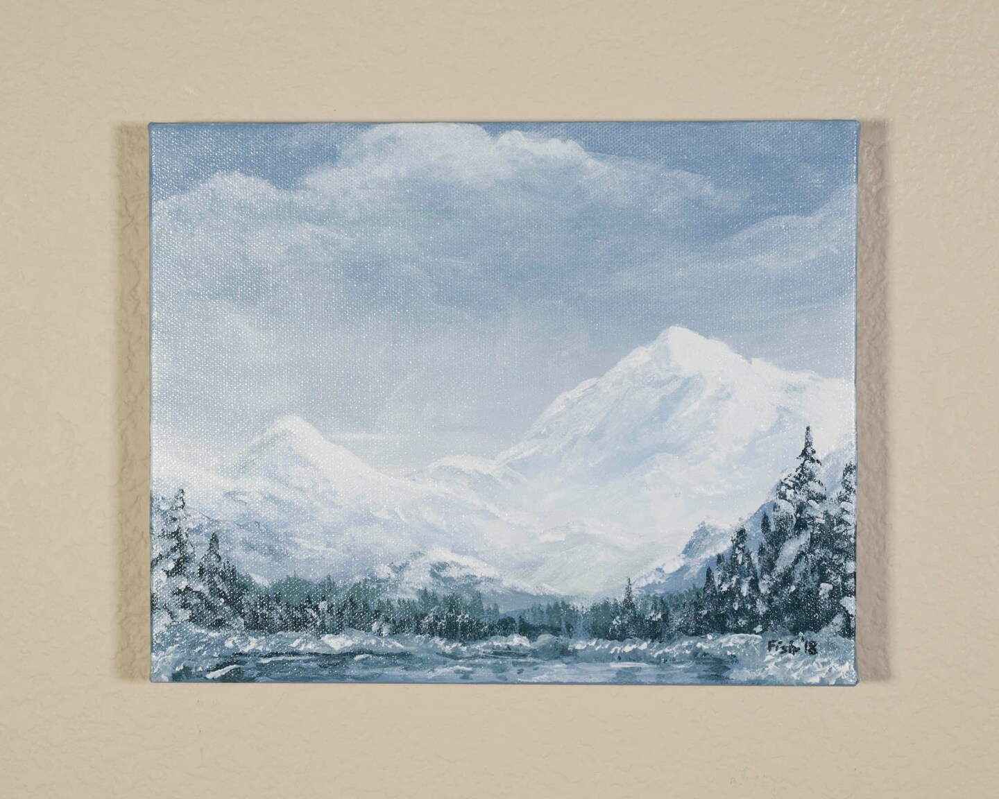 ORIGINAL Snowy Mountain Landscape Painting, 8x10 Canvas Wall Art, Original Painting, Winter Bedroom Decor, FishRyanArt