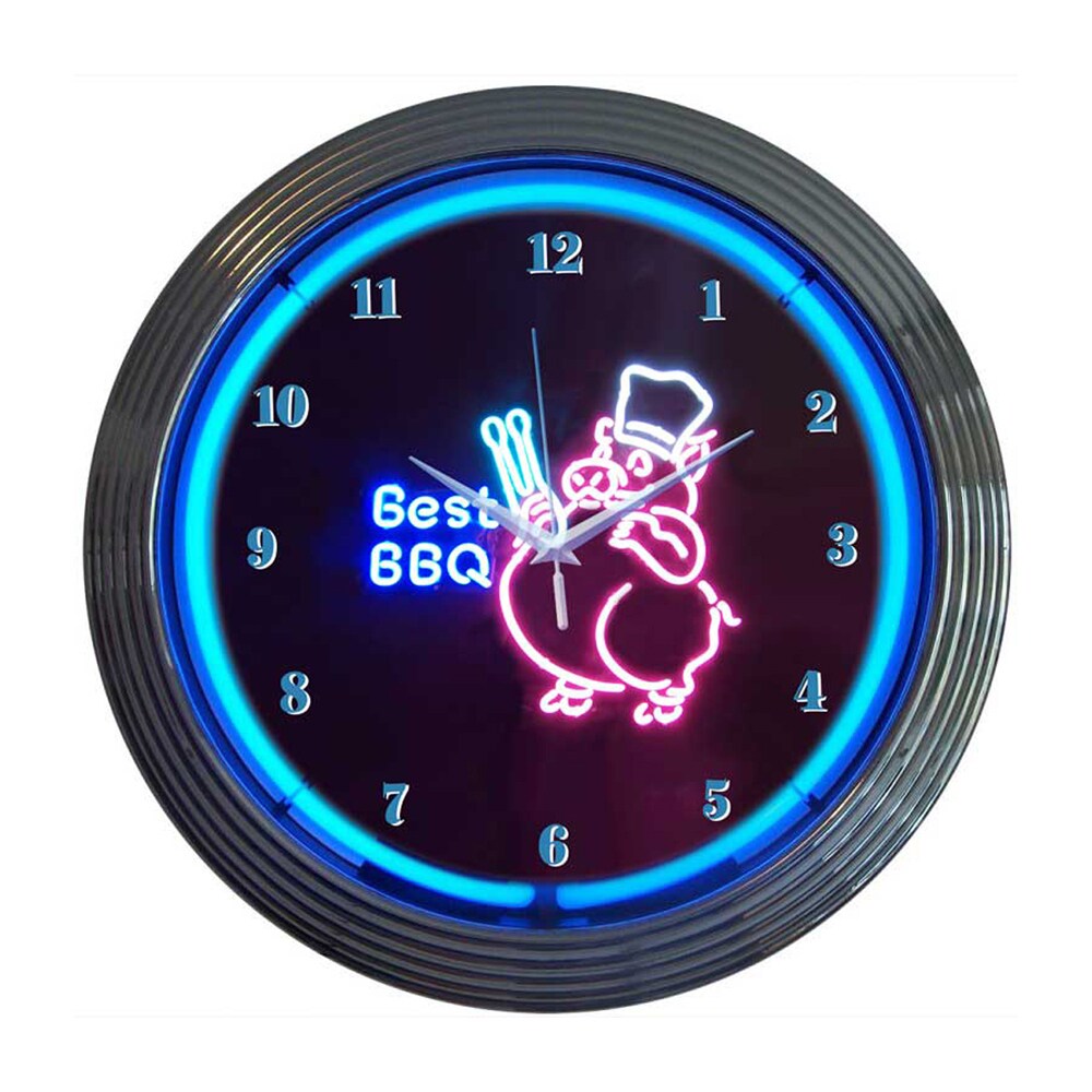 Neonetics   Home Indoor Restaurant Kitchen Decorative Bbq Pig Neon Wall Clock
