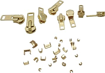 Zipper Repair Solution - 8 Sets Assorted Brass YKK Auto Lock Sliders - Top & Bottom Stops Included - Made in The United States