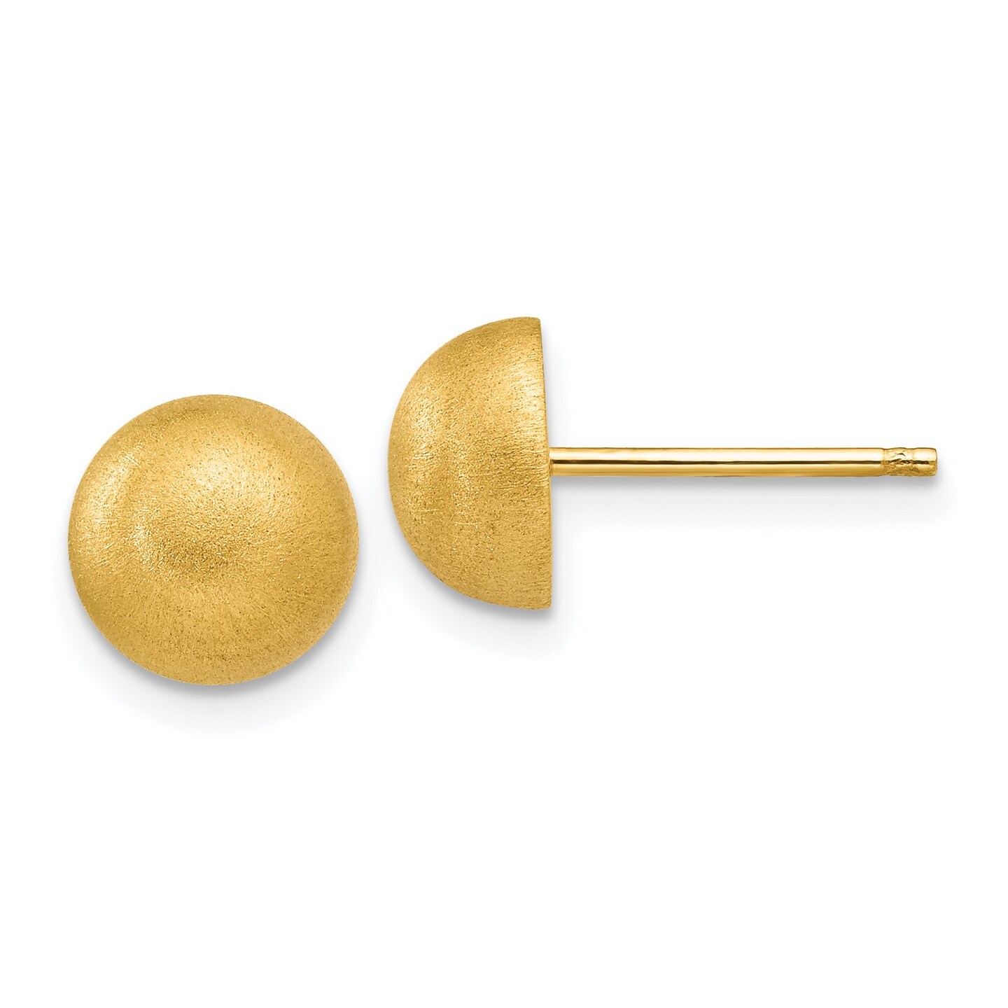14K Gold Hollow Satin 8 mm Half Ball Post Earrings Jewelry