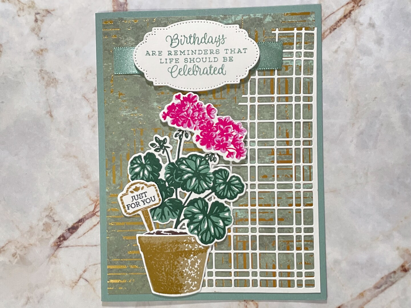 Hand stamped birthday card, geraniums | MakerPlace by Michaels