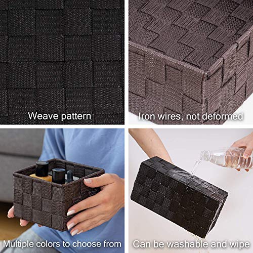 VK Living Woven Storage Box Basket Bin Container, Woven Strap Basket, Nylon Woven Box Basket, Underwear Bra Storage Organizer Divider for Drawer, Dresser, Closet, Black, Set of 4