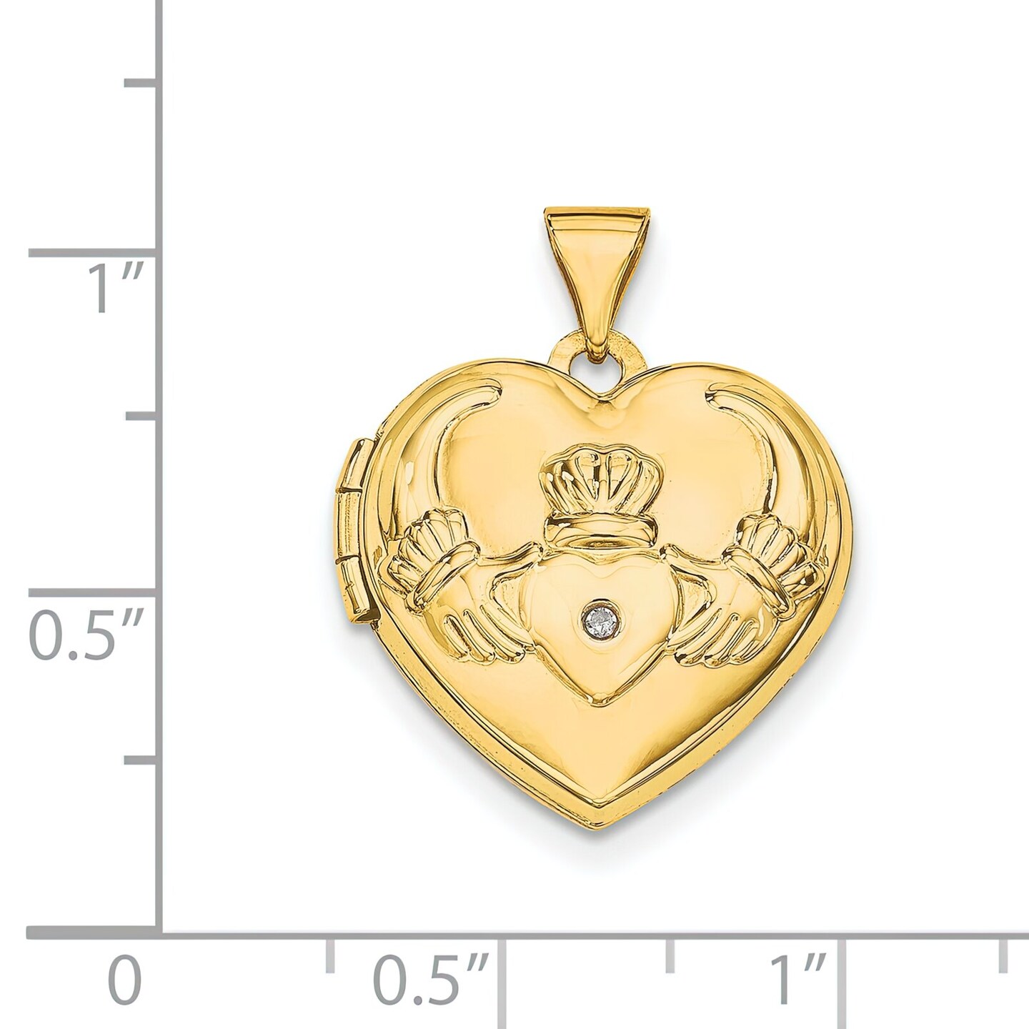 14K Gold Claddagh Heart Locket Pendant Jewelry New 20.3 X 15.4mm