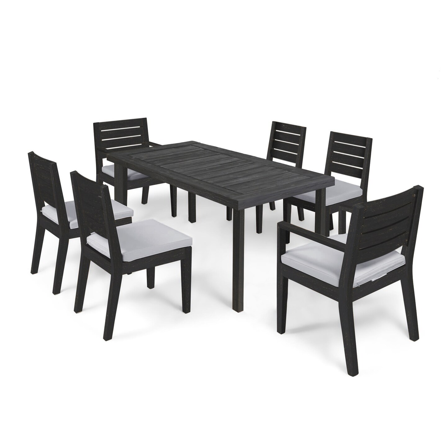 Contemporary Home Living 7-Piece Sandblast Gray Finish Rectangular Wood Outdoor Furniture Patio Dining Set - Gray Cushions