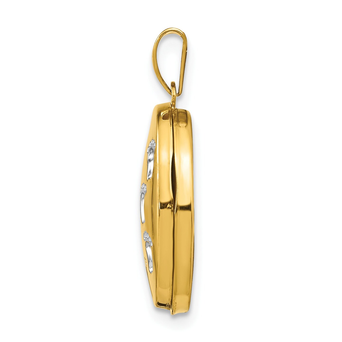 14K Yellow Gold Lords Footprints Locket Pendant Jewelry 22.6mm x 13.8mm