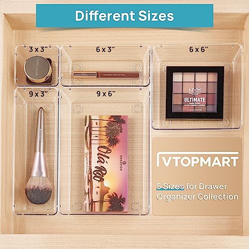 Vtopmart 25 Pcs Clear Plastic Drawer Organizers Set, 4-Size Versatile Bathroom and Vanity Drawer Organizer Trays, Storage Bin