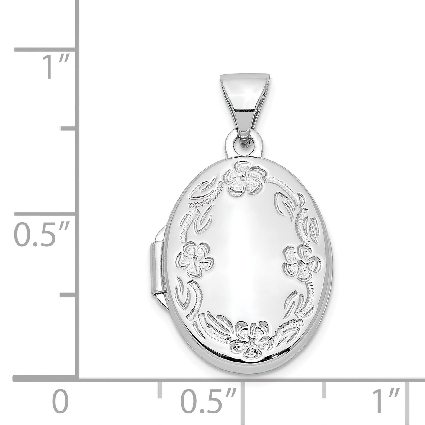 14K White Gold 17mm Oval Leaf Floral Hand Engraved Jewelry Pendant Charm Locket