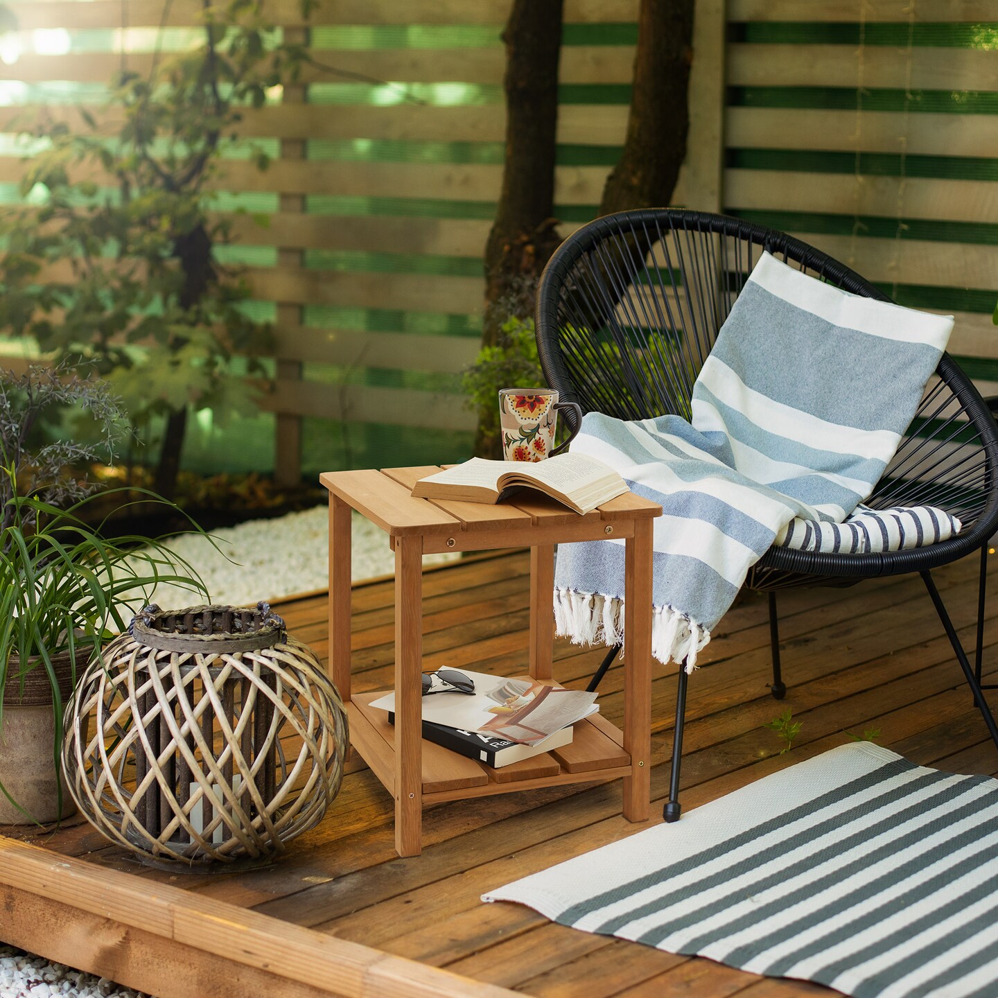 Casafield Adirondack Side Table, Cedar Wood Outdoor End Table with Shelf for Patio, Deck, Lawn and Garden