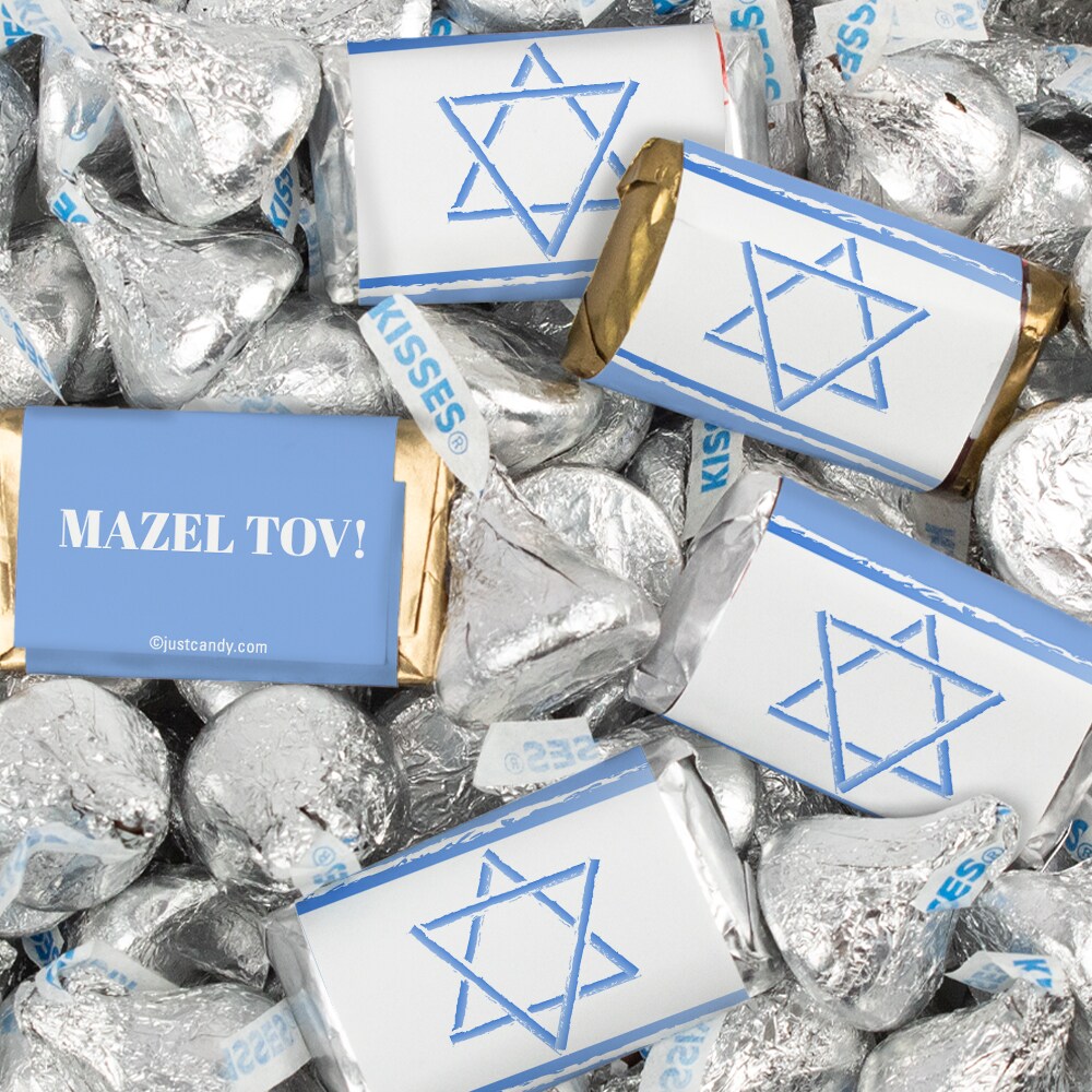 116 Pcs Bar Mitzvah Candy Party Favors Hershey&#x27;s Miniatures &#x26; Kisses - Mazel Tov