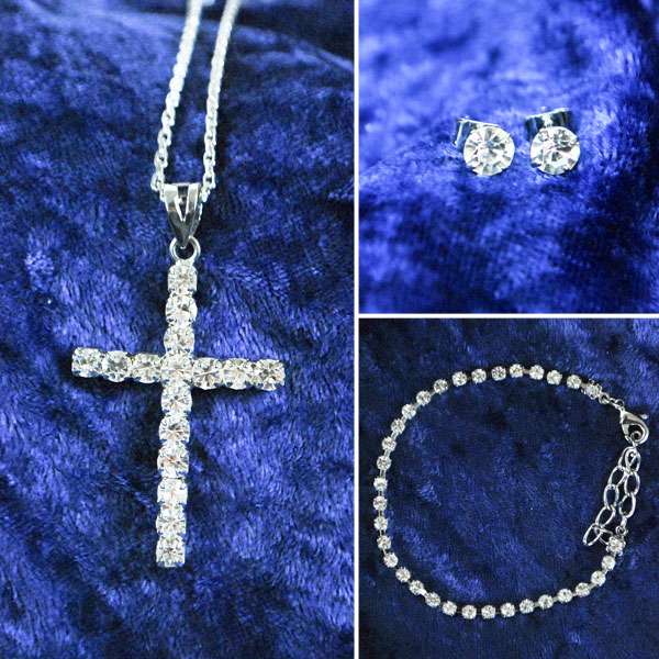 Rhinestone Cross Fashion Jewelry Set of 3