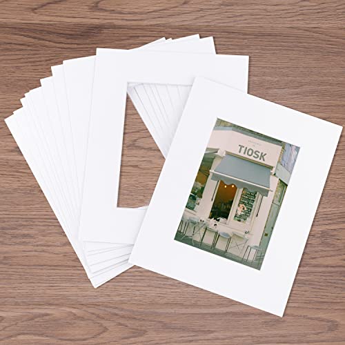 Art Pack of 10, Acid-Free White Pre-Cut 8x10 Picture Mat for 5x7 Photo with White Core Bevel Cut Frame Mattes