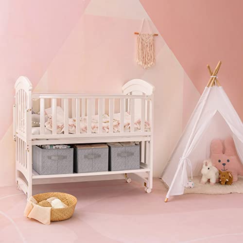 GRANNY SAYS Clothing Storage Bins for Closet with Handles, Foldable Rectangle Baskets, Fabric Containers Boxes for Organizing Shelves Bedroom, Gray, Large, 3-Pack