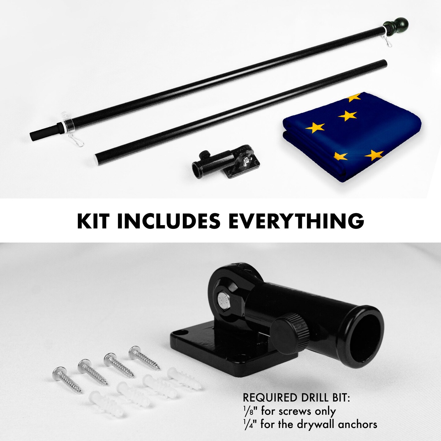 G128 Combo Pack: 6 Feet Tangle Free Spinning Flagpole (Black) Alaska AK State Flag 3x5 ft Printed 150D Brass Grommets (Flag Included) Aluminum Flag Pole
