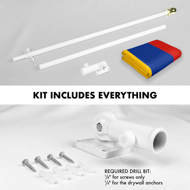 G128 Combo Pack: Flag Pole 6 FT White Tangle Free &#x26; Armenia Armenian Flag 3x5 FT Printed 150D Polyester