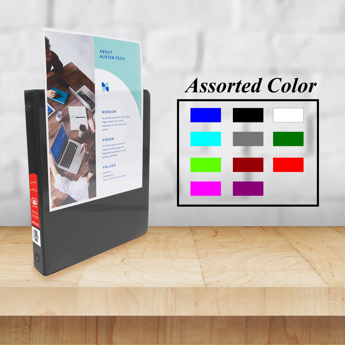 BAZIC 1/2" 3-Ring View Binder w/ 2-Pockets (11 Color Available)