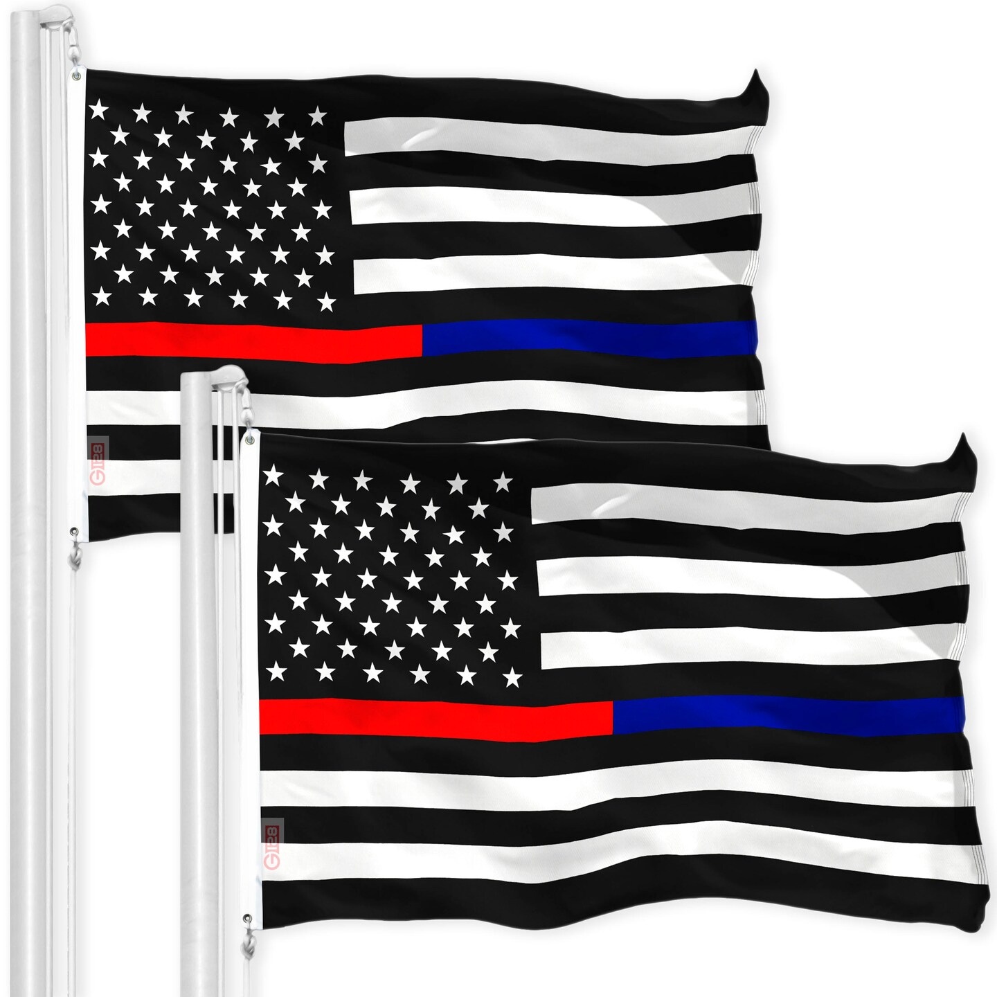 Thin Blue Line Thin Red Line Flag 3x5 Ft 2-Pack Printed 150D Polyester By G128