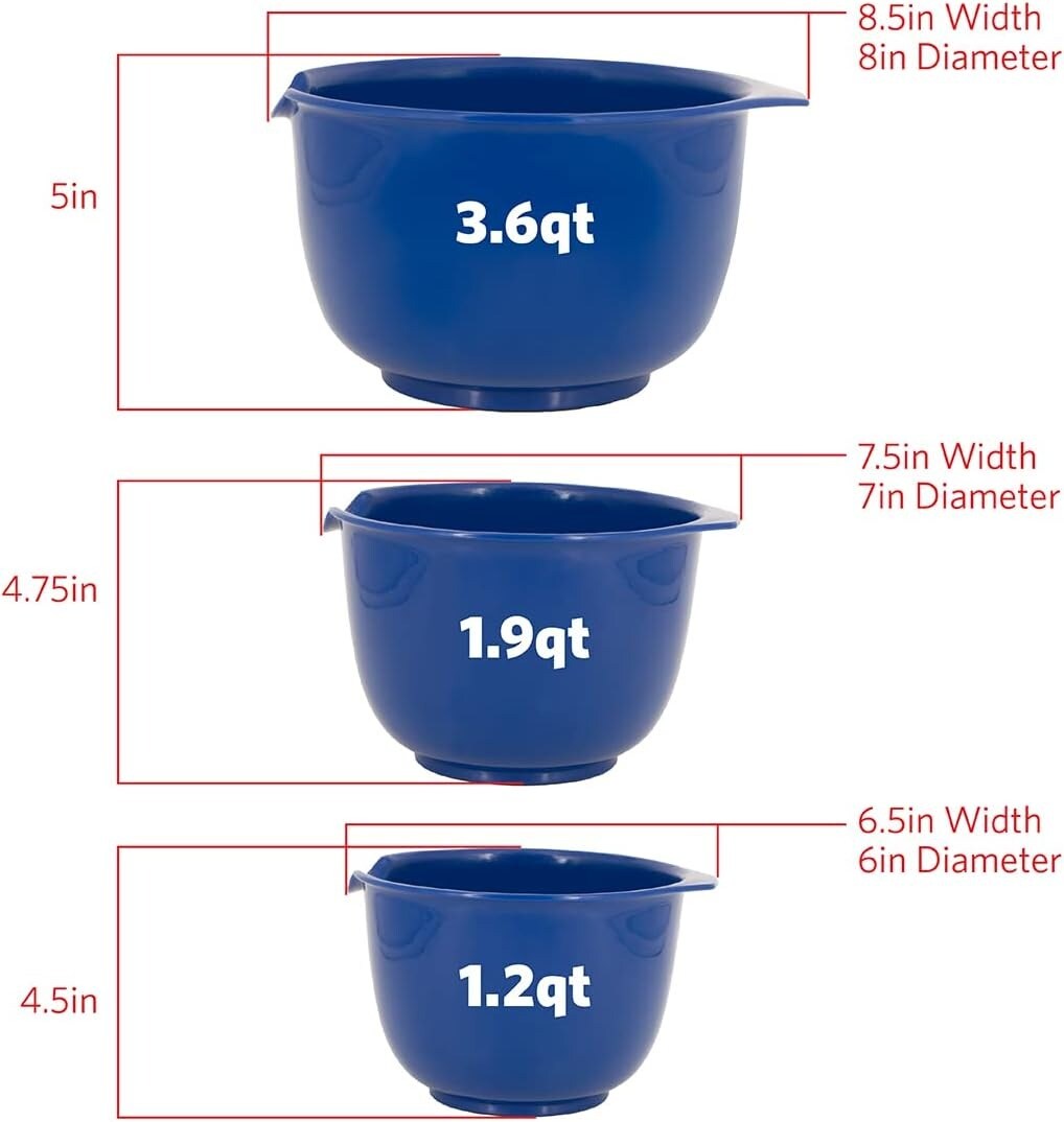 Non-Slip BPA Free Mixing Bowls with Pour Spout Pack of 3