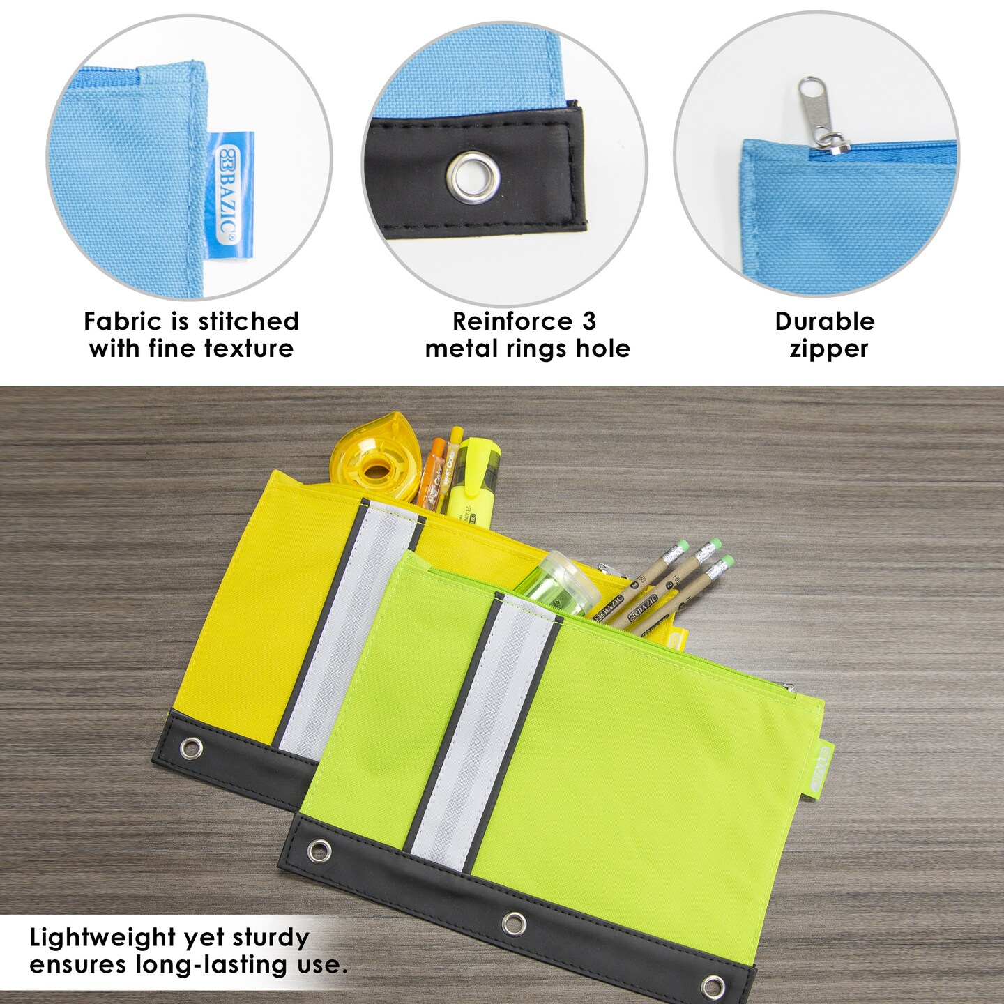 BAZIC Pencil Pouch 3-Ring - Bright Color
