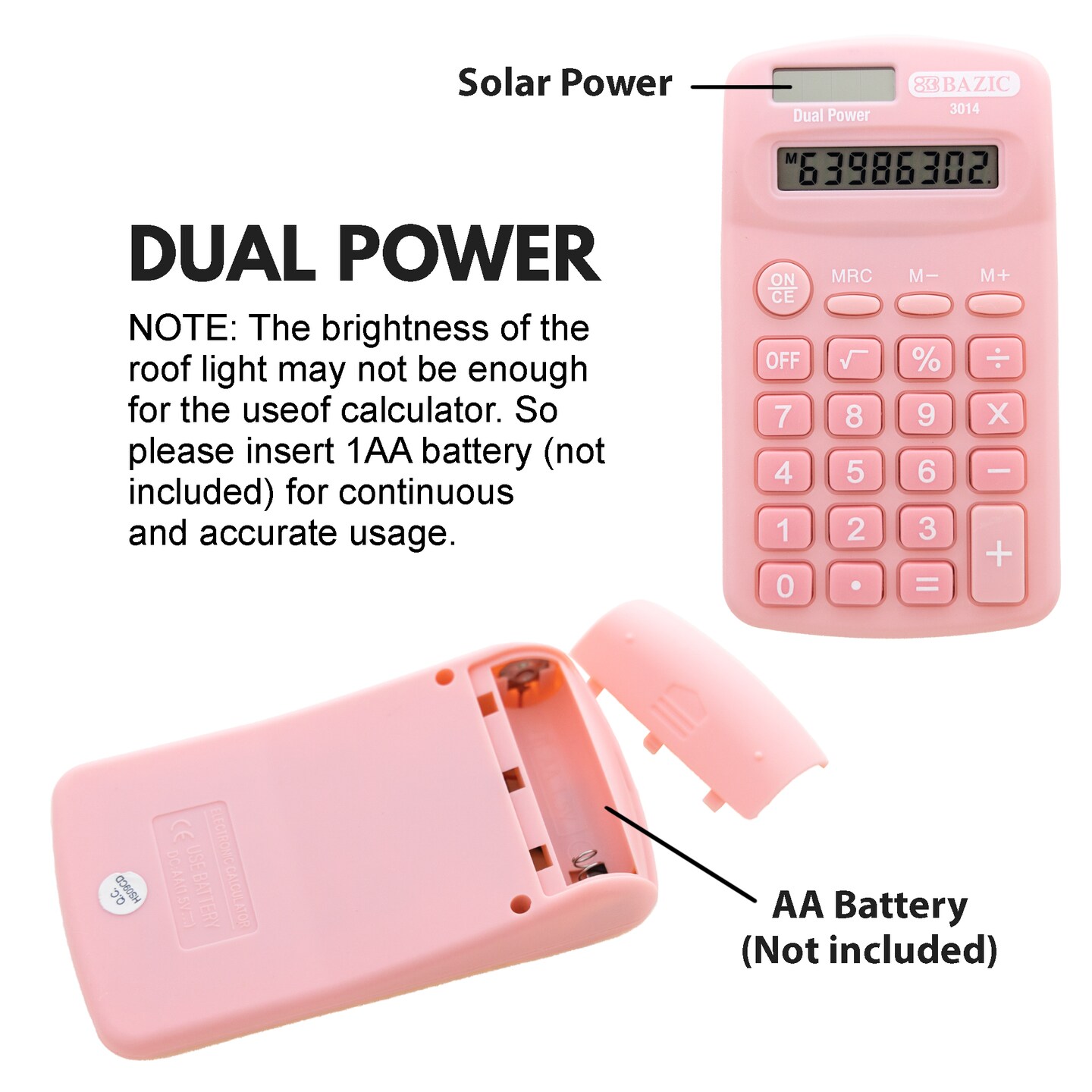 BAZIC Pocket Size Pastel Color Calculator 8-Digit Dual Power