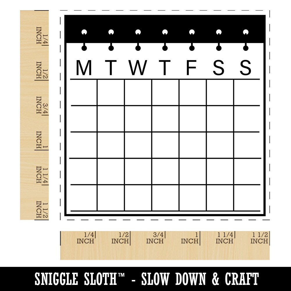 Blank Calendar with Notebook Rings Monday Start Self-Inking Rubber Stamp Ink Stamper