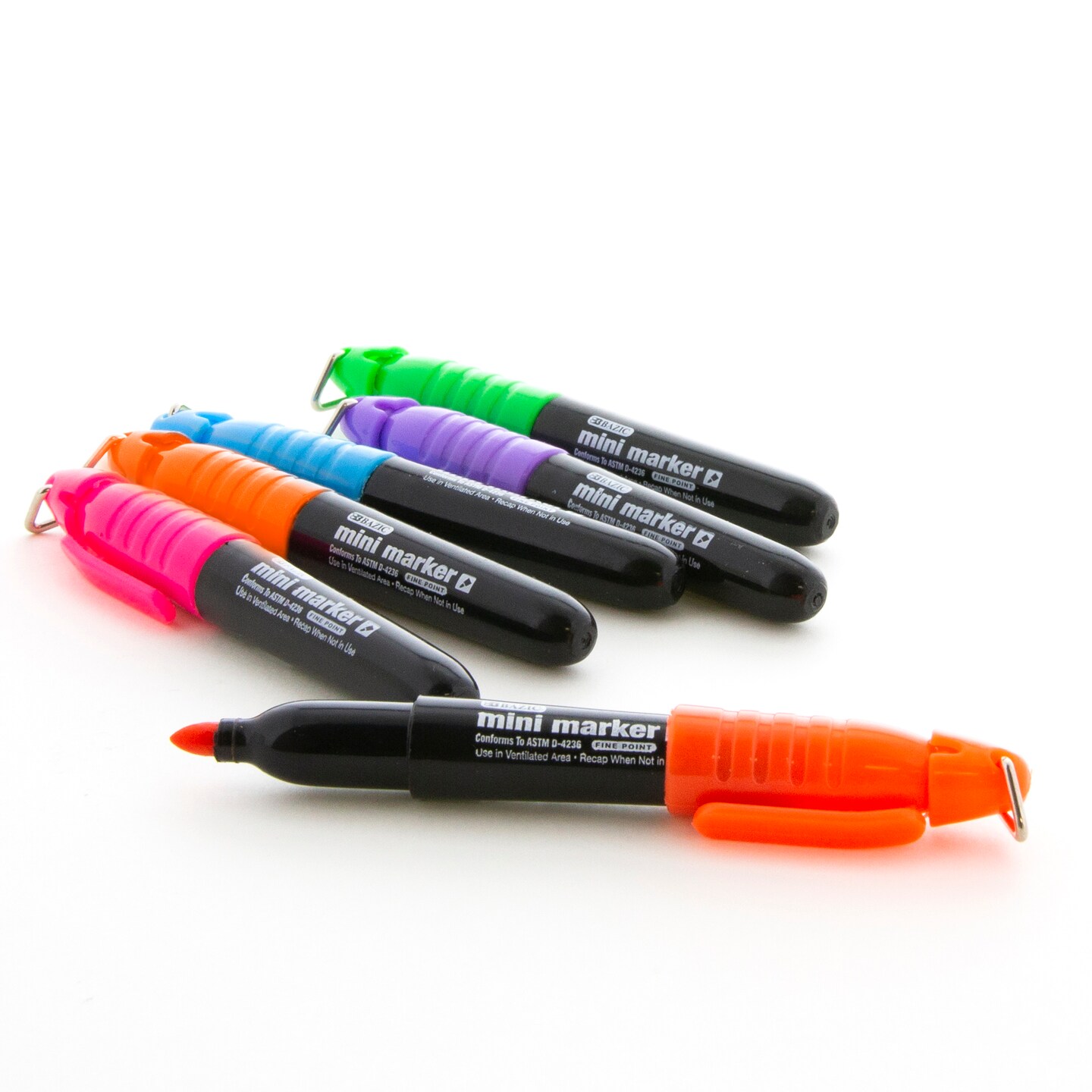 BAZIC Fine Tip Mini Fancy Colors Permanent Marker w/ Cap Clip (5/Pack)